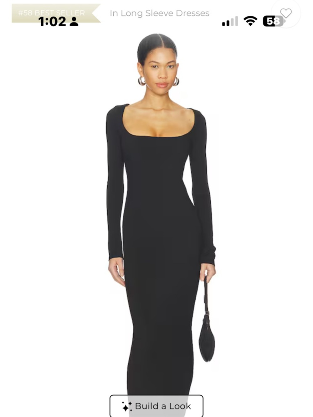 SKIMS Black Long-Sleeve Square Neck Bodycon Gown